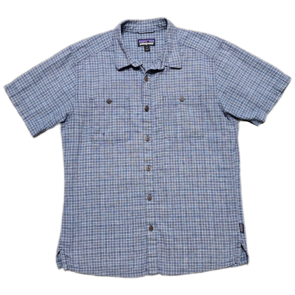 Patagonia Back Step Hemp Cotton Plaid Button Down Shirt Mens‎ M Blue White